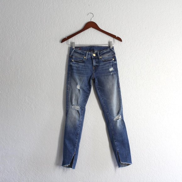True Religion Denim - True Religion Halle split hem super skinny distressed jeans blue sz 25 0